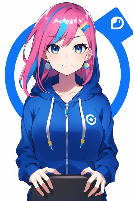 3978515330-3578328137-mika pikazo, 1girl, blue eyes, blue hoodie, computer, earrings, hood, hoodie, jewelry, keyboard _(computer_), logo, logo parody,.png